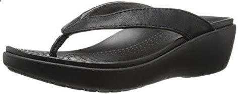 crocs Women's Capri Leather Wedge Flip Flop, Black/Black, 7 M US ...