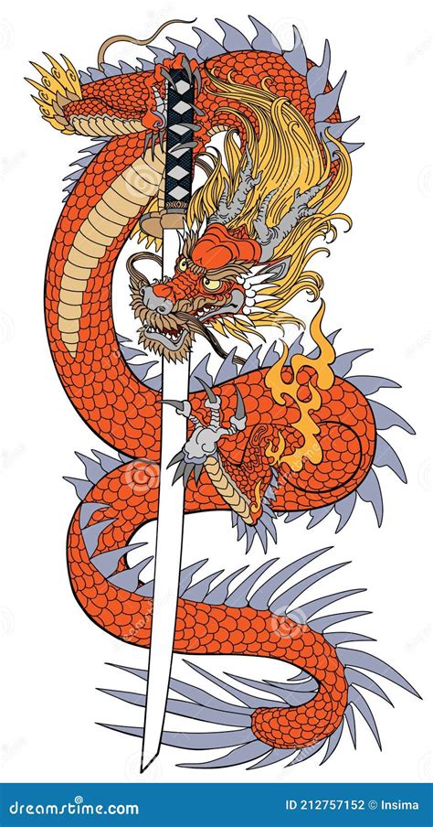 Katana Dragon Vector Illustration | CartoonDealer.com #30689806