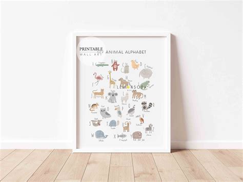 Set of 6 Educational Nursery Decor Printable Animal Alphabet - Etsy