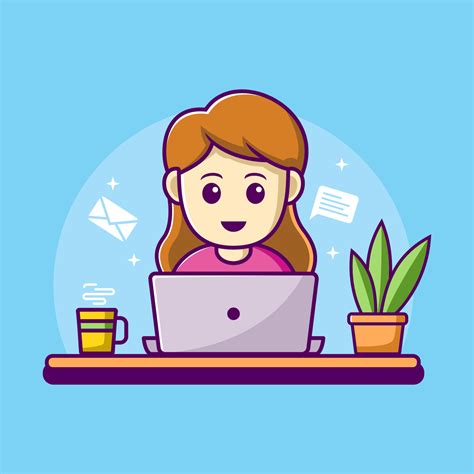 Woman working on laptop illustration. work from home cartoon character 5211080 Vector Art at ...