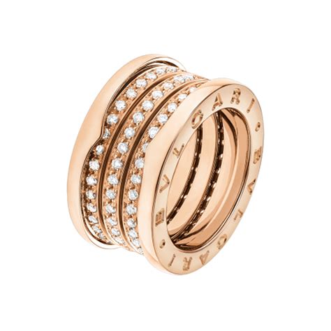 Bulgari B.Zero1 18k Rose Gold 4 Band Ring with Pave Diamonds AN857022