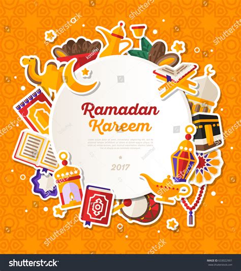 Ramadan Kareem Banner Flat Sticker Icons Stock Vector (Royalty Free ...