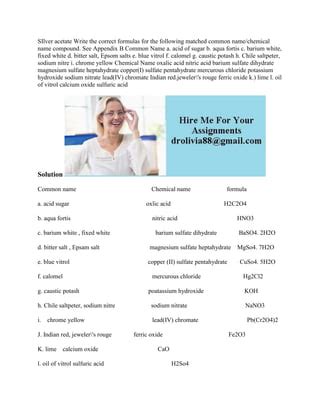 SIlver acetate Write the correct formulas for the following matched co.docx