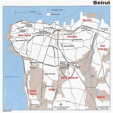 Detailed map of Beirut city - 1990 | Beirut | Lebanon | Asia | Mapsland ...