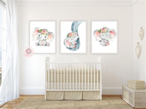 3 Boho Elephant Wall Art Print Baby Girl Nursery Whimsical Zoo Safari ...