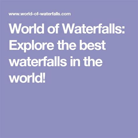 World of Waterfalls: Explore the best waterfalls in the world! | Waterfall, Explore, World