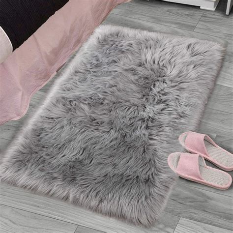 LOCHAS Ultra Soft Fluffy Rugs Faux Fur Sheepskin Area Rug for Bedroom Bedside Living Room Carpet ...