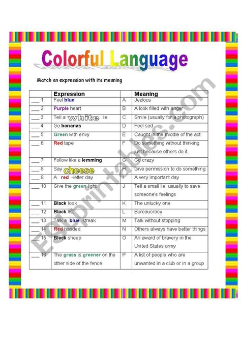 Colorful language - ESL worksheet by gilorit