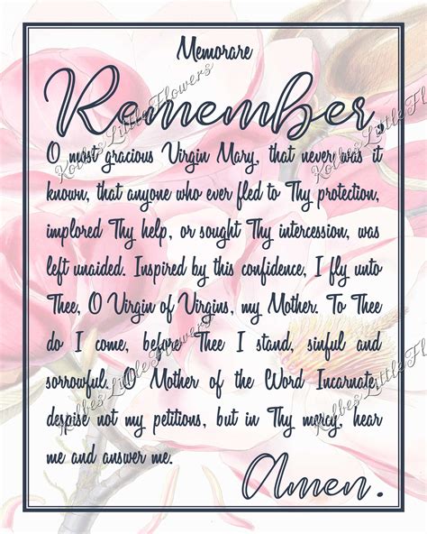 Memorare Prayer Card Catholic Printable Memorare Holy Card | Etsy