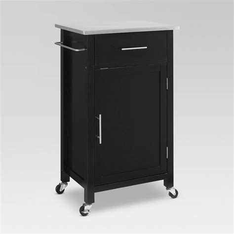 Savannah Stainless Steel Top Compact Kitchen Island Cart Black - Crosley in 2022 | Compact ...