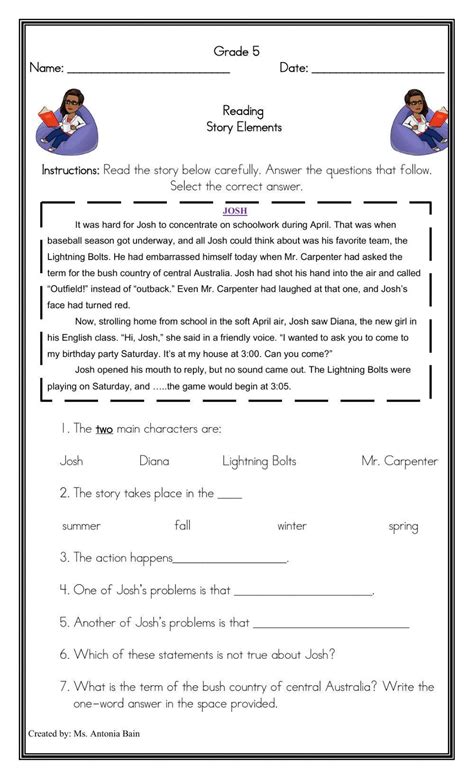 Identifying Story Setting Worksheets