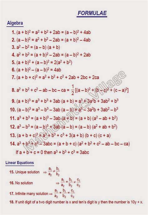 Mathematics Village (Punjabi ): Formule for 10th Class