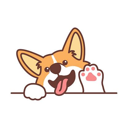 Cute Welsh Corgi Dog Waving Paw Cartoon Vector Illustration Stock Illustration - Download Image ...