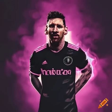 Messi from behind in the black inter miami fc jersey with a pink and ...