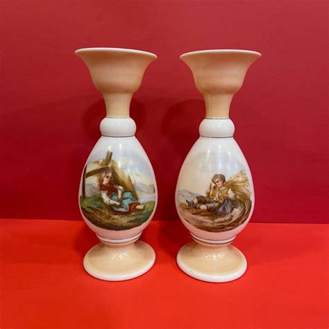 2 Antique Chinese Hand Painted Vases with Swans and Flowers