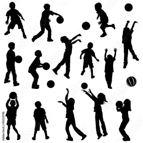 various kids in silhouettes playing basketball Stock Vector | Adobe Stock