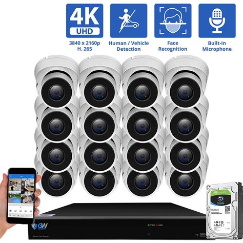 16 Channel NVR Security Camera System with 16 * 8MP IP Turret 3.6mm Fixed Lens Camera, Face ...