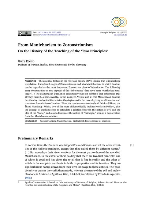 (PDF) From Manichaeism to Zoroastrianism: On the History of the Teaching of the ‘Two Principles’