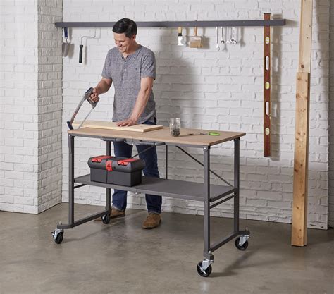 COSCO SmartFold Portable Workbench / Folding Utility Table with Locking Casters, 51.4"" x 26.5 ...
