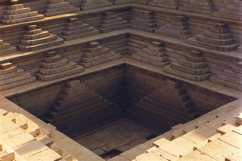 A stone bathing ghat in the middle of the desert, originally filled by diverting the Tungabhadra ...