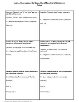 Geometry Worksheet: Converse, Inverse, Contrapositive by My Geometry World