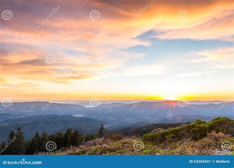 Sunsetting Over the Mountains Stock Image - Image of oregon, forest ...