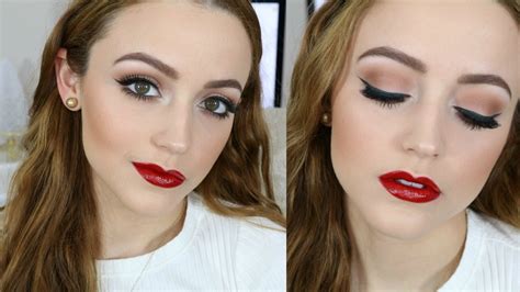 Simple Holiday Makeup Tutorial | Glossy Red Lips - YouTube