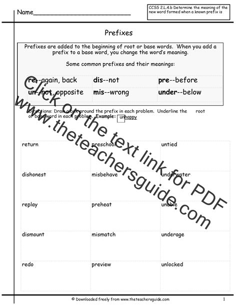 Free Prefixes and Suffixes Worksheets from The Teacher's Guide