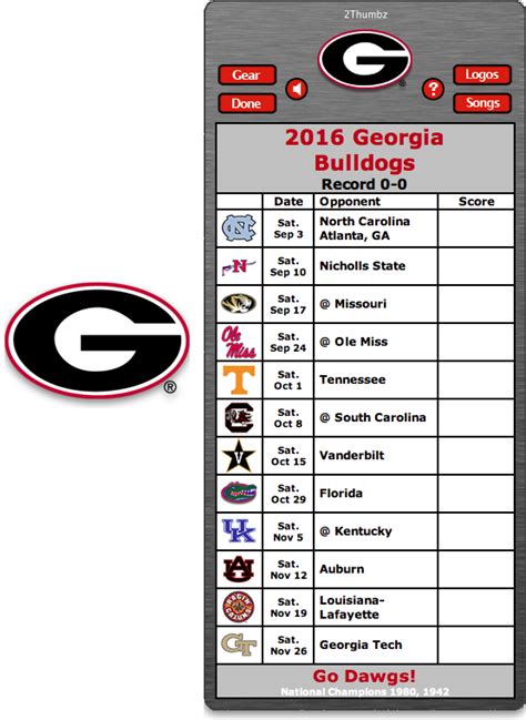 Printable Georgia Football Schedule