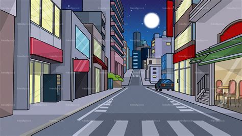 City Street At Night Background Cartoon Clipart Vector - FriendlyStock