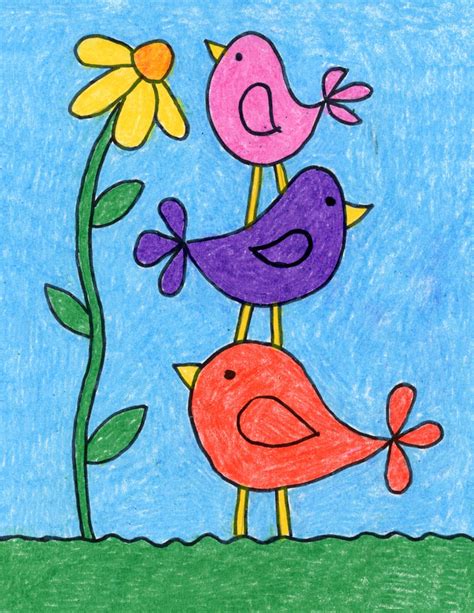 Bird Drawing For Kids With Colour - These are five 8x10 coloring sheet learn to draw a selection ...