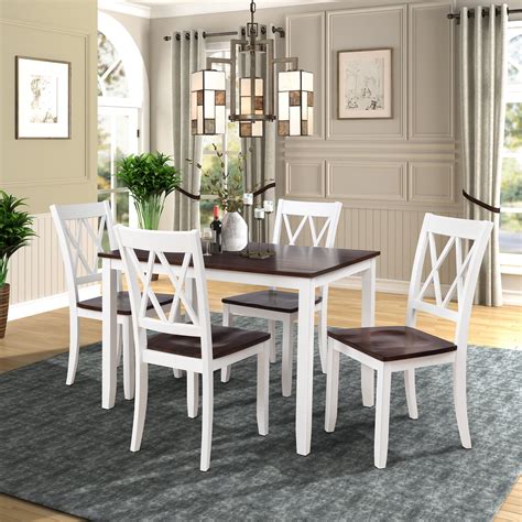 Dining Set Kitchen Table with 4 Pieces Chairs, Smooth Surface Wood ...