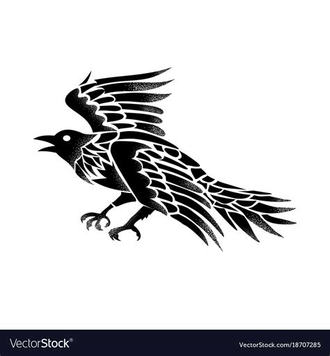 Raven flying side tattoo Royalty Free Vector Image