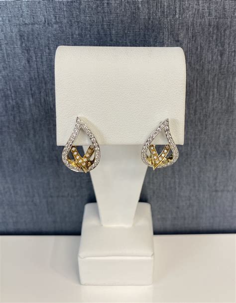 Two Tone Diamond Earrings in White and Yellow Gold | Solid Gold Jewelers