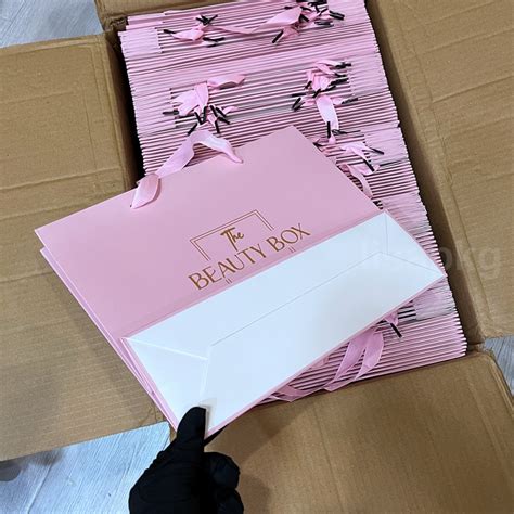 Custom matte pink paper bag for boutique wig hair clothing gifts shoes ...