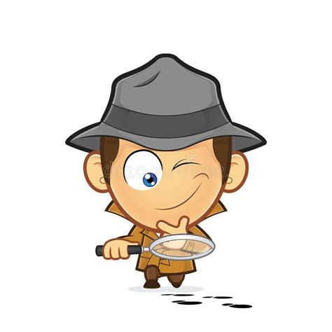 Detective investigating a track of footprints. Clipart picture of a detective cartoon character ...