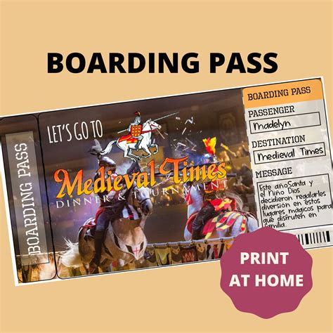 Medieval Times Printable Airline Ticket Boarding Pass Template, Vacation, Trip, Surprise ...