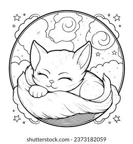 Cat Sleeping Coloring Page Drawing Kids Stock Vector (Royalty Free ...