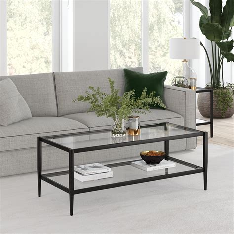 Modern Glass Coffee Table, Rectangular Cocktail Table in Blackened ...