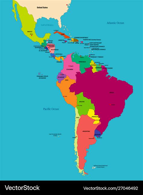 Labeled Latin America Political Map