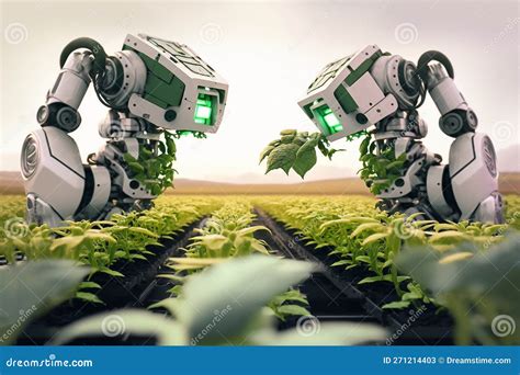 Robots Working on Agricultural Field. Smart Farming, Farm Automation ...