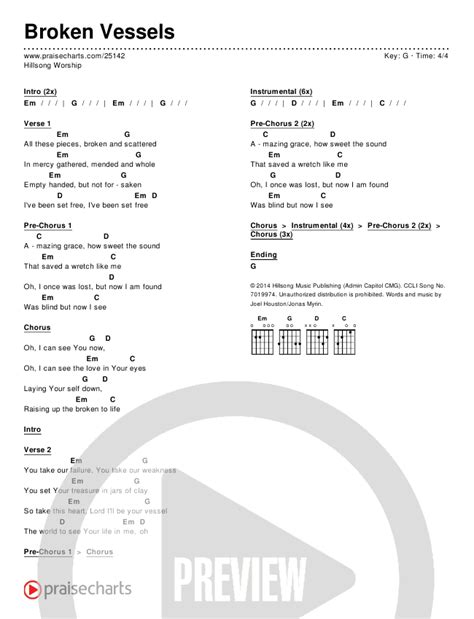 Hillsong Worship - Broken Vessels Chord Chart in G p.1 Christian ...