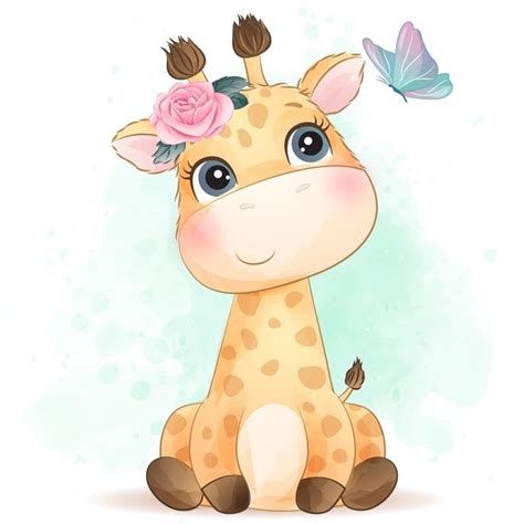 Cute Little Giraffe Clipart With Watercolor Illustration - Etsy | Animais bonitos para desenhar ...