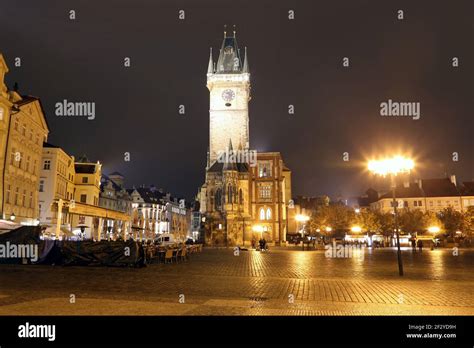 Old Town City Hall in Prague (Night view), view from Old Town Square, Czech Republic Stock Photo ...