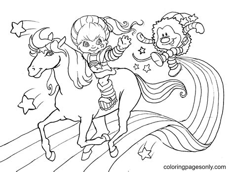 Little Girl Riding A Horse On A Rainbow Coloring Page - Free Printable Coloring Pages