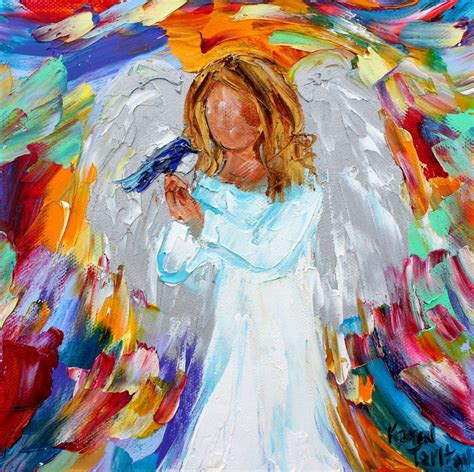 Angel and bird print on watercolor paper, angel art, spiritual art made from image of past ...