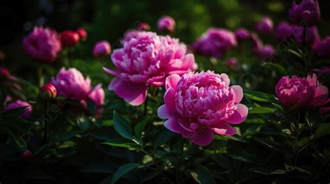 Pink Peonies In Bloom With Dark Background, Bright Pink Peony Flowers ...