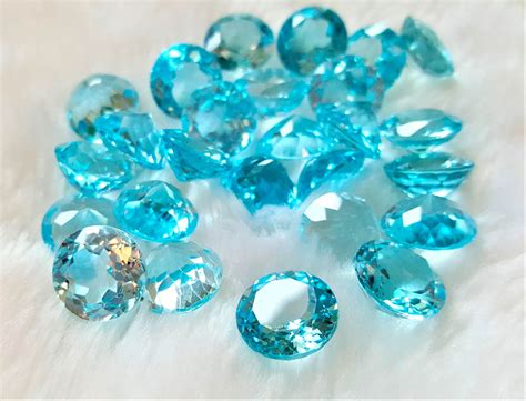 Eliz 2 pcs LOT Loose Blue Topaz Genuine Large 12 mm Natural Blue Topaz Round Cut Stone Faceted ...