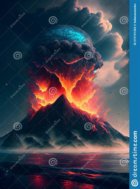 Underwater Volcano Eruption, Creating Huge Waves. AI Generated Stock ...