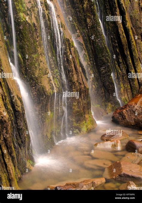 Cascade of Ason river at its source. Collados del Ason Natural Park.It is a limestone massif ...